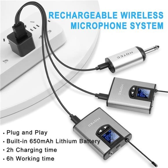Wireless w/ Dual Headset Microphones/Lavalier Lapel Mics & Bodypack Transmitter - Picture 6 of 7